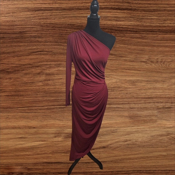 SHEIN One-Shoulder Burgundy Dress - Picture 2 of 5